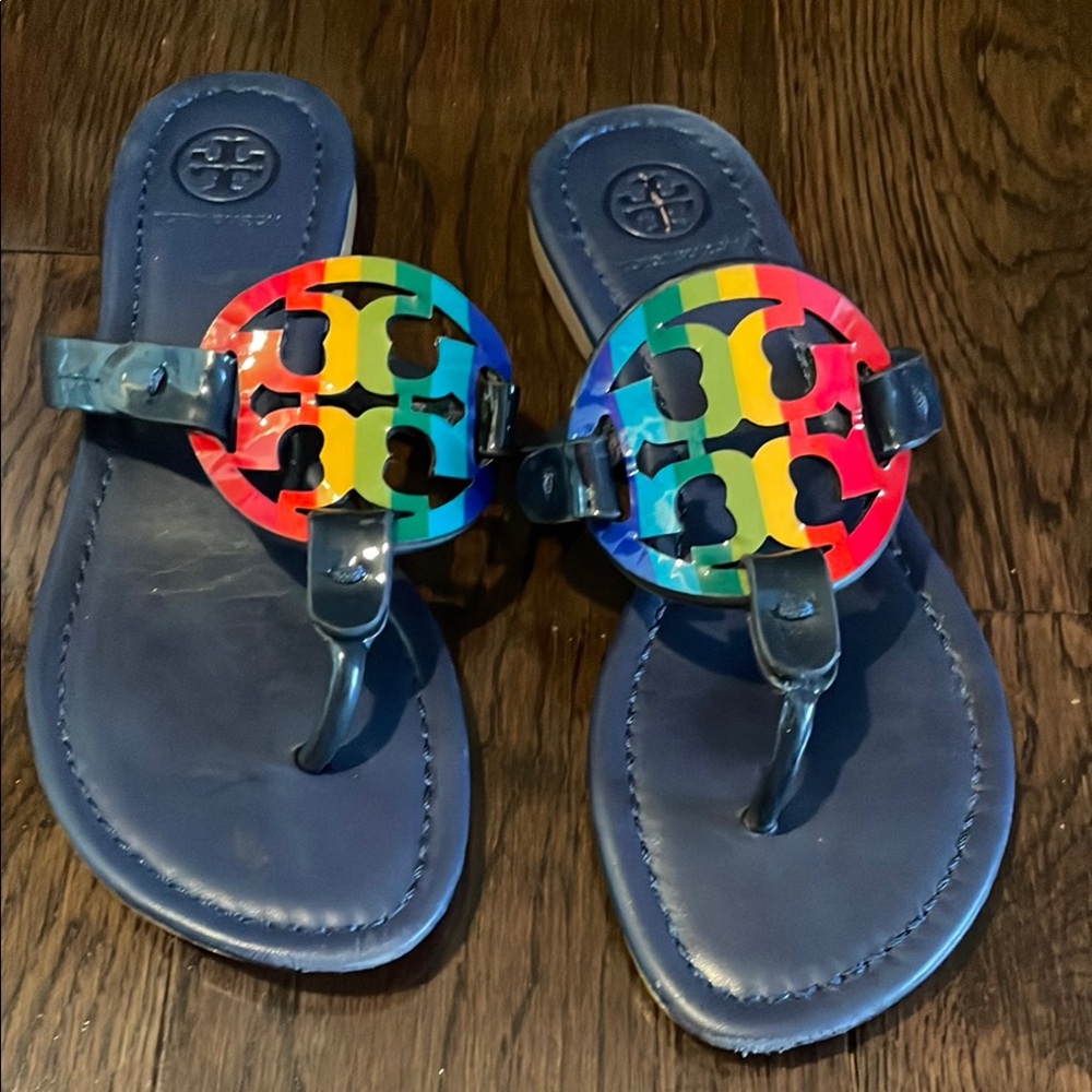 Tory Burch Multicolor Logo Navy Sandals
